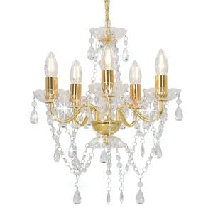 vidaXL Lustre com contas de cristal redondo 5 x E14 dourado
