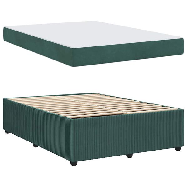 vidaXL Estrutura da Cama com colch&atilde;o Verde Escuro 140 x 200 cm tecido