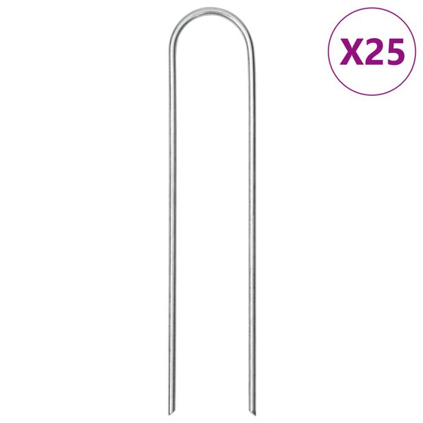 vidaXL Cavilhas de terra em forma de U 25pcs 15x3,5 cm aço galvanizado