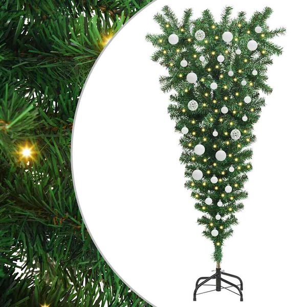 vidaXL &Aacute;rvore de Natal Artificial Pre-iluminada de ponta cabe&ccedil;a com Conjunto de Bolas
