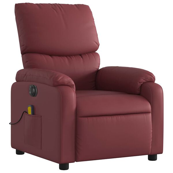 vidaXL Poltrona massagens reclin. el&eacute;trica couro artif. vermelho-tinto