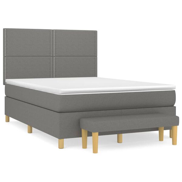 vidaXL Cama com molas/colch&atilde;o 140x190 cm tecido cinzento-escuro