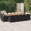 vidaXL 15 pcs conjunto jantar p/ jardim c/ almofad&otilde;es vime PE preto