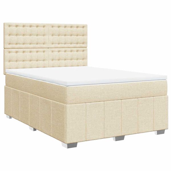 vidaXL Cama com molas/colch&atilde;o 140x190 cm tecido cor creme