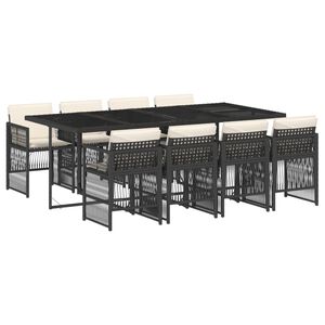 vidaXL 9 pcs conjunto de jantar p/ jardim c/ almofad&otilde;es vime PE preto