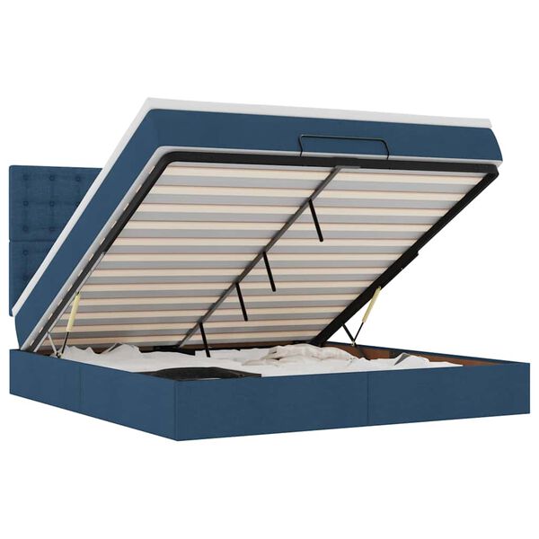 vidaXL Estrutura de cama otomana com colch&atilde;o 160x200 cm tecido azul