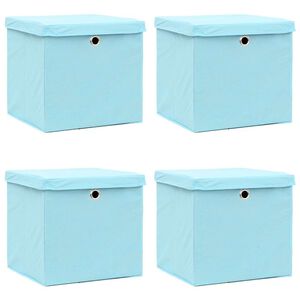 vidaXL Caixas de arruma&ccedil;&atilde;o com tampas 4pcs 32x32x32cm tecido azul-beb&eacute;