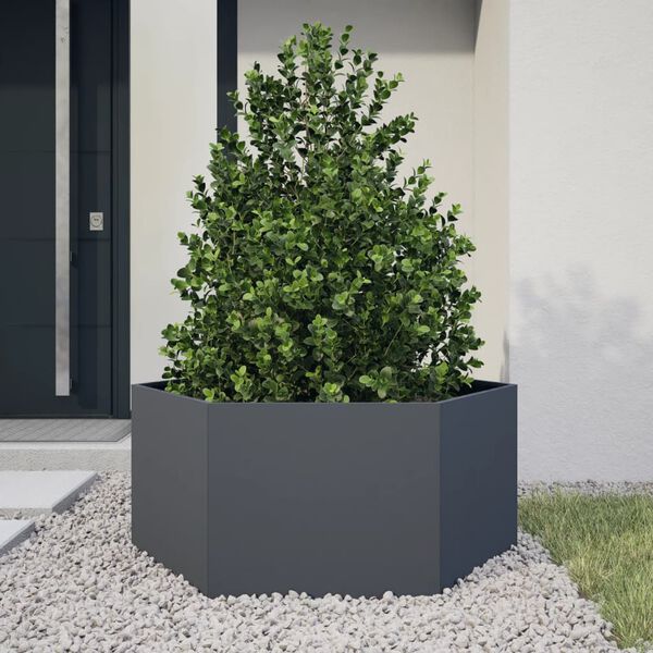 vidaXL Vaso/floreira de jardim hexagonal 104x90x45 cm a&ccedil;o antracite