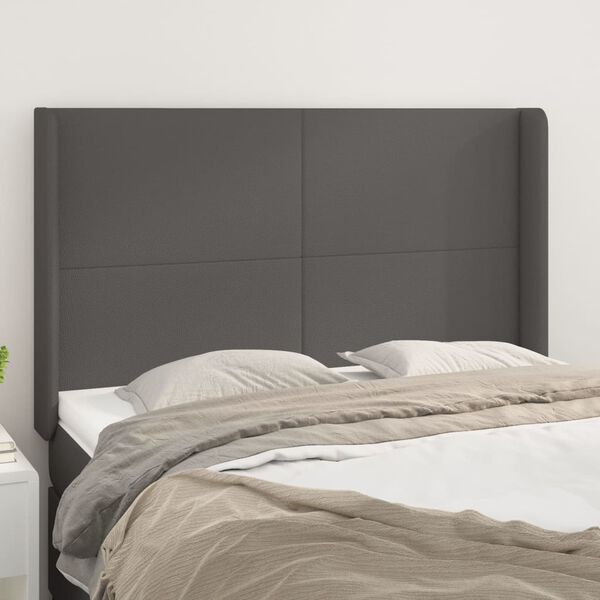 vidaXL Cabeceira cama c/ abas couro artif. 147x16x118/128 cm cinzento