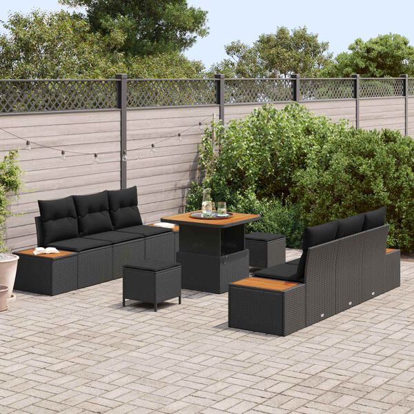 vidaXL Conjunto de Sof&aacute; de Jardim 9 pcs Preto vime PE