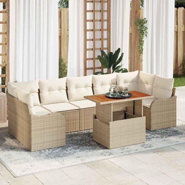 vidaXL Conjunto de Sof&aacute; de Jardim 8 pcs Bege Rattan Sint&eacute;tico