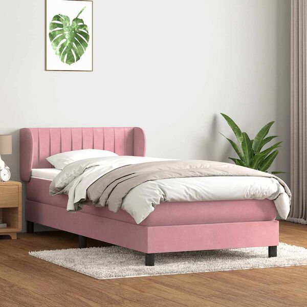 vidaXL Cama com molas/colch&atilde;o rosa 90x220 cm veludo