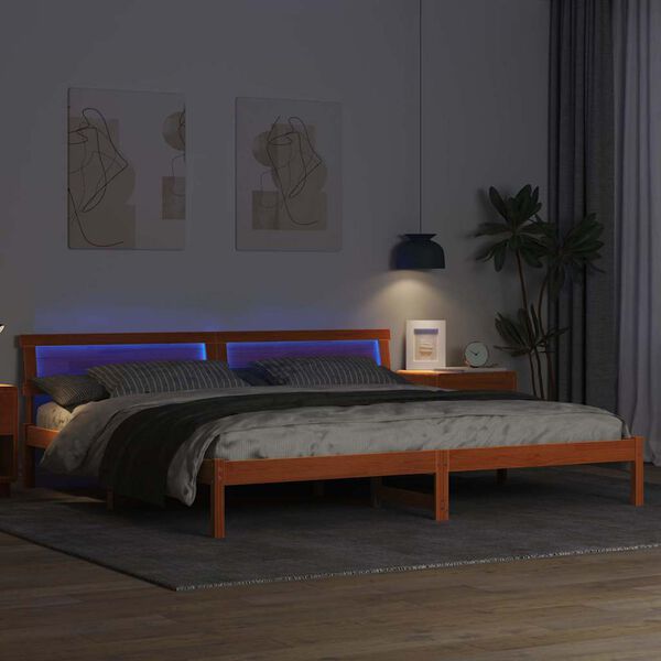 vidaXL Estrutura da Cama com cabeceira Marrom Cera 200 x 200 cm