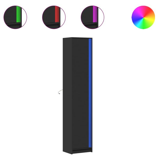 vidaXL Arm&aacute;rio alto com luzes LED derivados de madeira preto