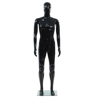 vidaXL Manequim masculino completo base vidro 185 cm preto brilhante