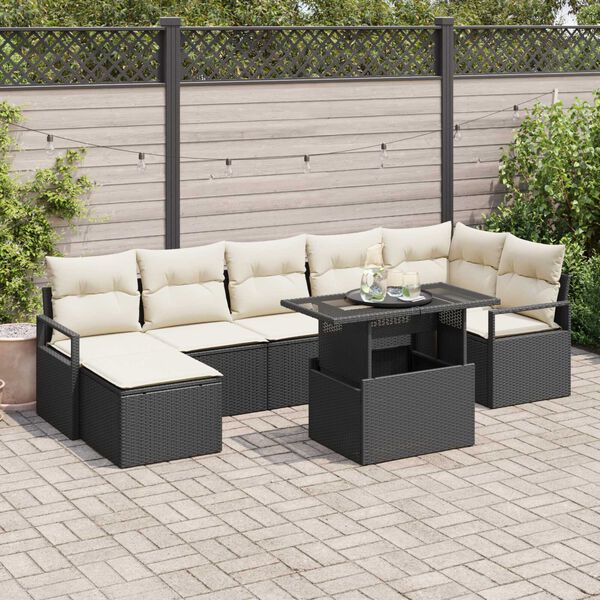 vidaXL Conjunto de Sof&aacute; de Jardim 8 pcs Preto Rattan Sint&eacute;tico