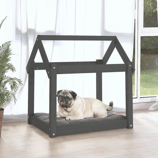 vidaXL Cama para c&atilde;es 71x55x70 cm madeira de pinho maci&ccedil;a cinza
