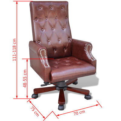 Cadeira giratória para escritório, couro artificial / Marrom