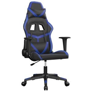 vidaXL Cadeira gaming de massagens couro artificial preto e azul