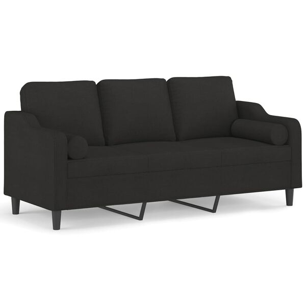 vidaXL Sof&aacute; 3 lugares + almofadas decorativas 180 cm tecido preto