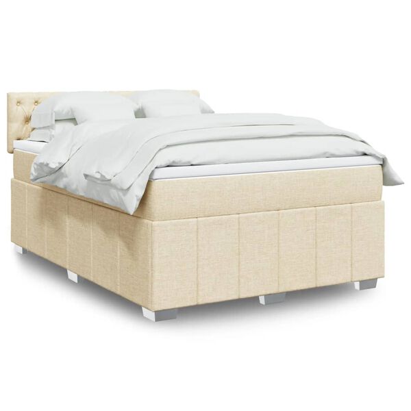 vidaXL Cama com molas/colch&atilde;o 160x200 cm tecido cor creme