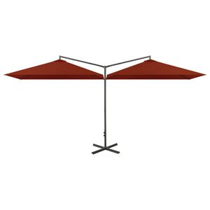 vidaXL Guarda-sol de jardim duplo c/ poste de a&ccedil;o 600x300 cm terracota