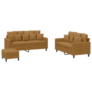 vidaXL 3 pcs conjunto de sof&aacute;s com almofad&otilde;es veludo castanho