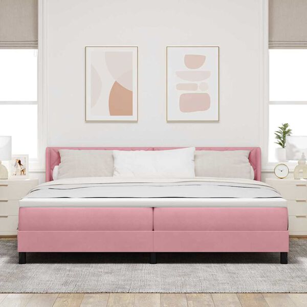 vidaXL Cama Box com colch&atilde;o com cabeceira Rosa 200 x 200 cm Poli&eacute;ster