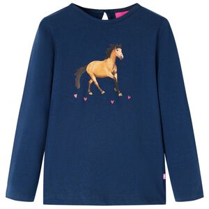 vidaXL T-shirt de manga comprida para crian&ccedil;a azul-marinho 92