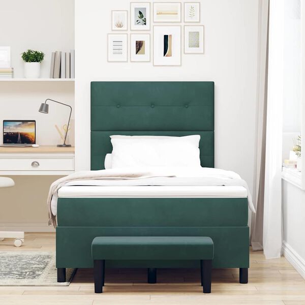 vidaXL Cama Box com colch&atilde;o Verde Escuro 120 x 200 cm Veludo