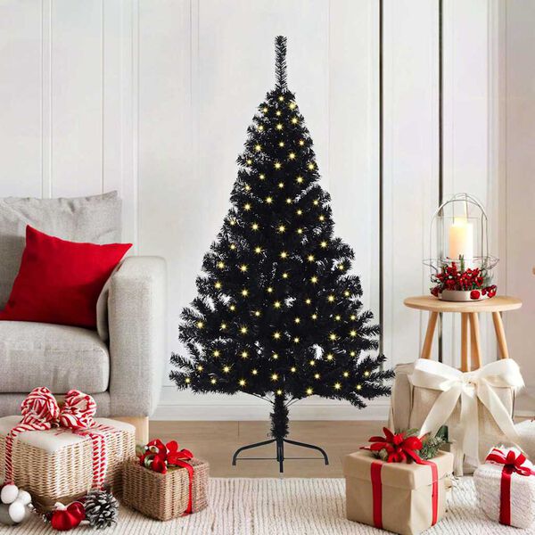 vidaXL &Aacute;rvore de Natal Artificial Pr&eacute;-iluminada Preto 120 cm PVC