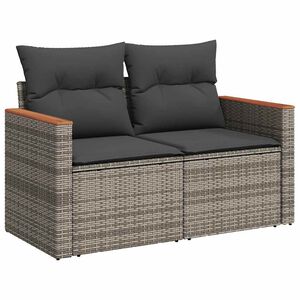 vidaXL Sof&aacute; de jardim de 2 lugares com almofad&otilde;es vime PE cinzento