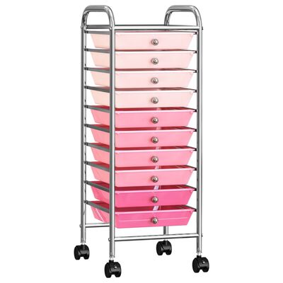 vidaXL Carrinho de arrumação móvel c/ 10 gavetas plástico degradê rosa