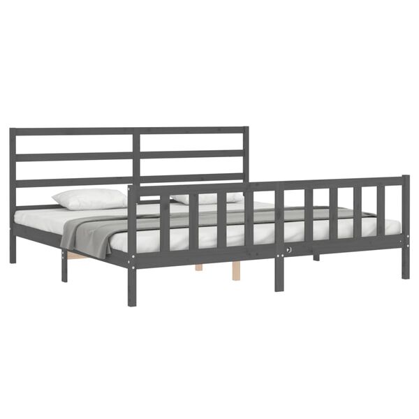vidaXL Estrutura de cama com cabeceira 200x200 cm madeira maci&ccedil;a cinza