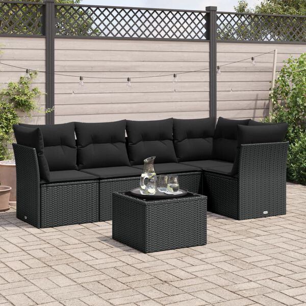 vidaXL 6 pcs conjunto sof&aacute;s de jardim c/ almofad&otilde;es vime PE preto