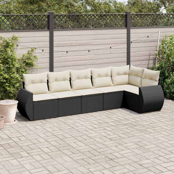 vidaXL 6 pcs conjunto sof&aacute;s de jardim c/ almofad&otilde;es vime PE preto