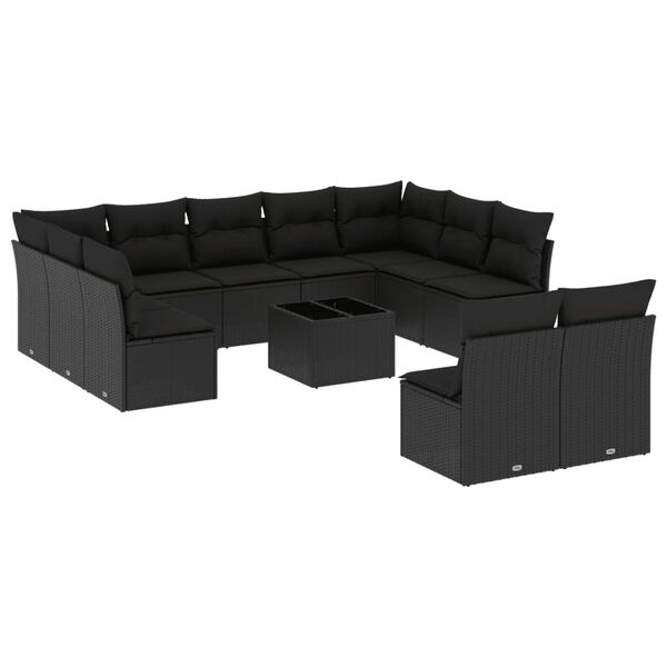 vidaXL 12 pcs conjunto de sof&aacute;s de jardim c/ almofad&otilde;es vime PE preto