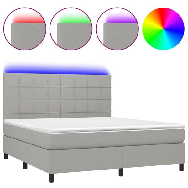 vidaXL Cama box spring c/ colch&atilde;o e LED 180x200 cm tecido cinza-claro