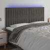vidaXL Cabeceira de cama c/ LED veludo 200x5x118/128 cm cinza-escuro