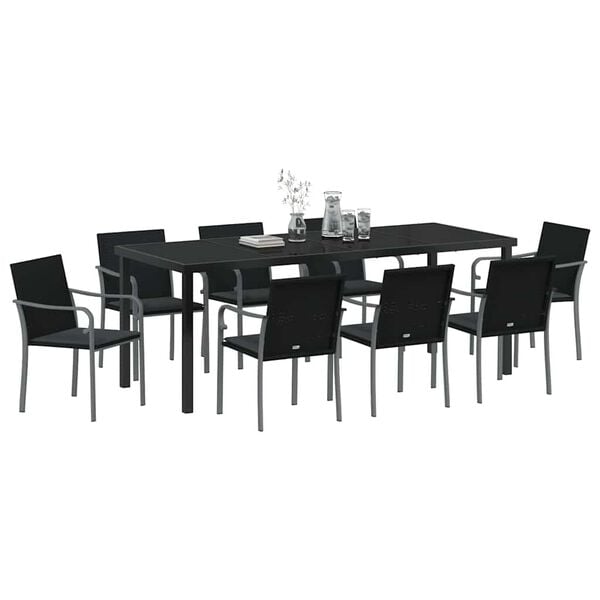 vidaXL Conjunto de Jantar para Jardim 9 pcs Preto e Cinza Rattan de PE