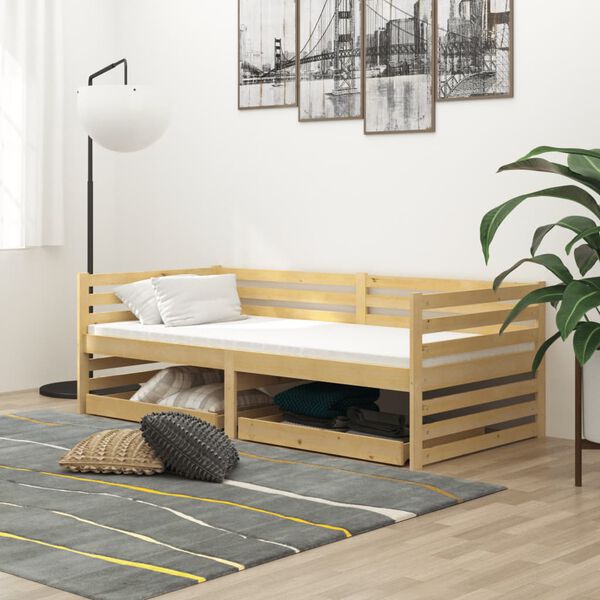 vidaXL Sof&aacute;-cama com gavetas 90x200 cm pinho maci&ccedil;o