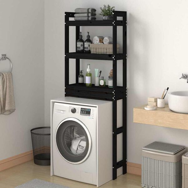 vidaXL Toalheiro 63x26x171 cm madeira de pinho maci&ccedil;a preto