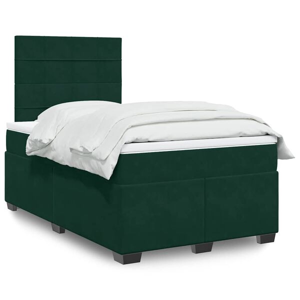 vidaXL Cama boxspring com colch&atilde;o 120x200 cm veludo verde-escuro