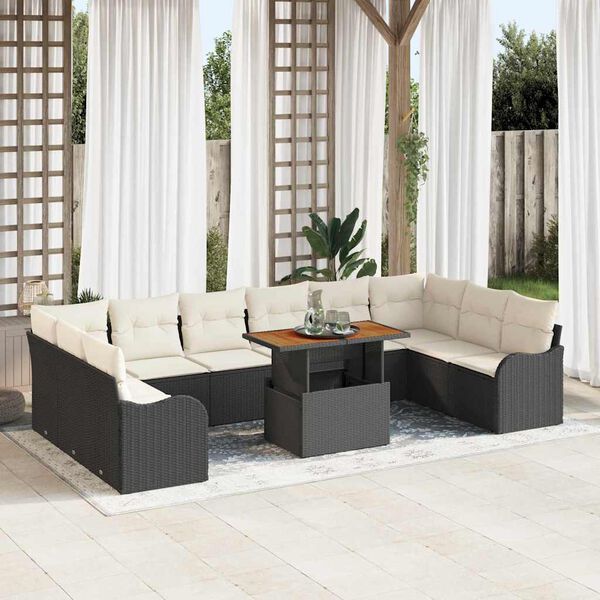 vidaXL Conjunto de Sof&aacute; de Jardim com almofada 11 pcs Preto e creme