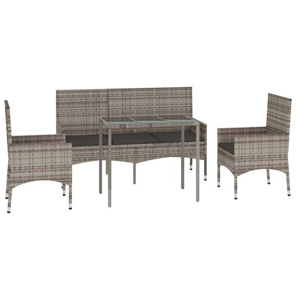 vidaXL 4 pcs conjunto lounge de jardim c/ almofad&otilde;es vime PE cinzento