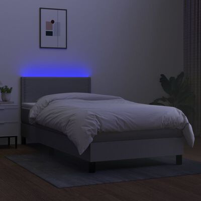 vidaXL Cama box spring c/ colchão e LED 90x200 cm tecido cinza-claro