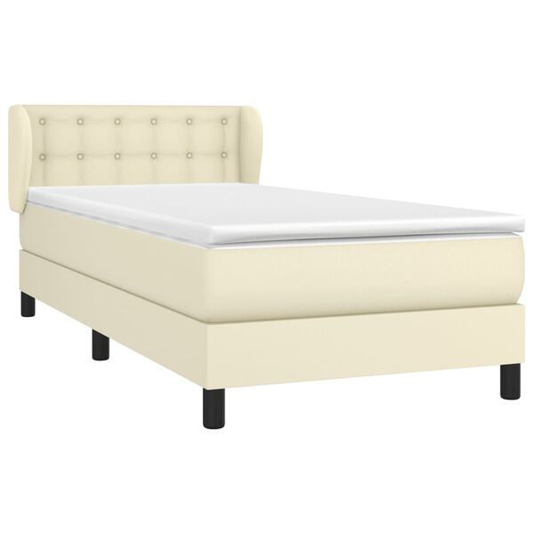 vidaXL Cama com molas/colch&atilde;o 90x190 cm couro artificial cor creme