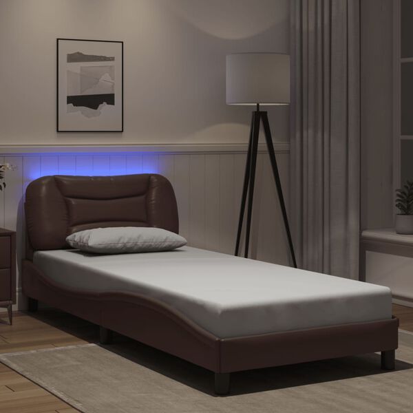 vidaXL Estrutura de cama com LED sem colch&atilde;o Hvar 90x190 cm castanho