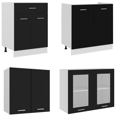 vidaXL 4 pcs conjunto armários de cozinha contraplacado preto