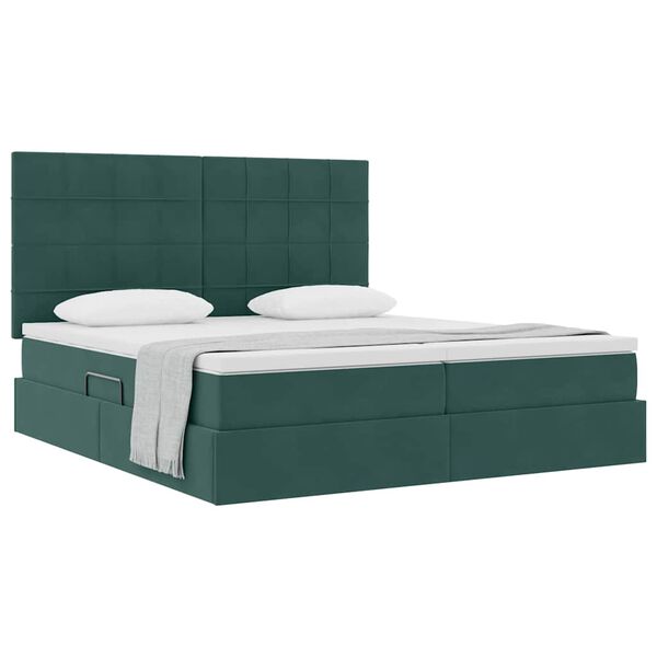 vidaXL Cama com Armazenamento Verde Escuro 200 x 200 cm Veludo